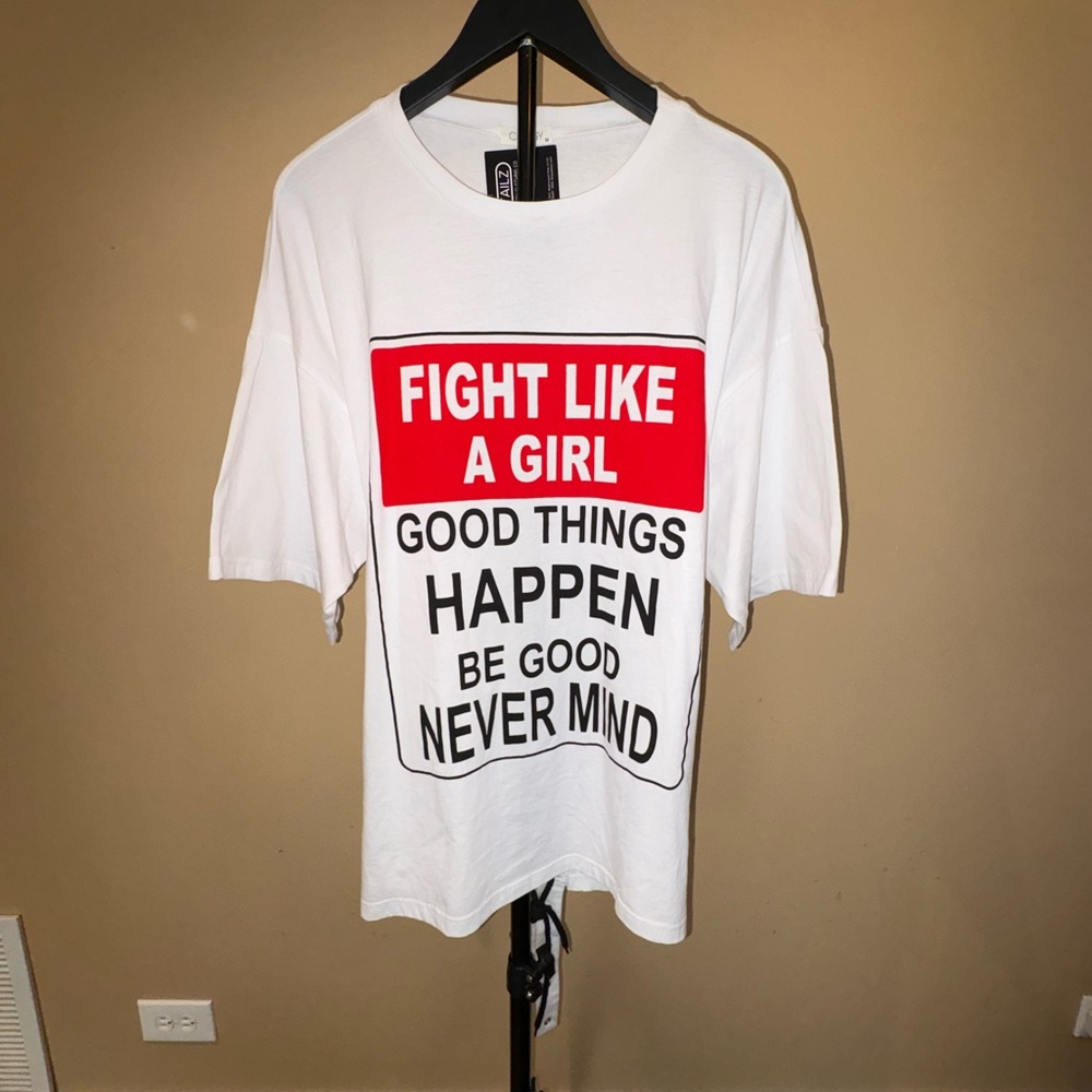 Fight Like a Girl White Graphic Tee